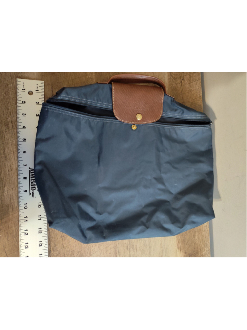 Women's Longchamp Le Pliage Tote Bag One Size Navy and Brown - Picture 9 of 11
